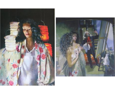 After Robert Lenkiewicz (1941-2002) ''The Painter with Anna holding a Pit Fired Bowl'' Signed, giclee on paper laid onto boar