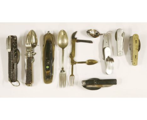 Combination patent folding cutlery, comprising: six knife, fork and spoon sets,  three of them with horn handles, one by the 