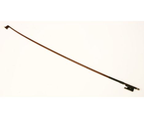 A silver-mounted violin bow,late 19th century, by August Edwin Prager, stamped 'AUG. EDWIN PRAGER' on the shaft, round stick 