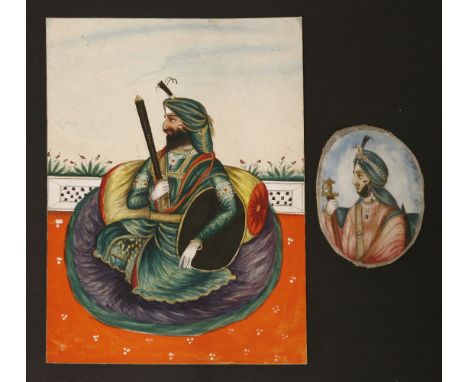 A Sikh Indian company watercolour,c.1860, Dhyan Singh, prime minister of Lahore, andan ivory oval portrait miniature,c.1860, 