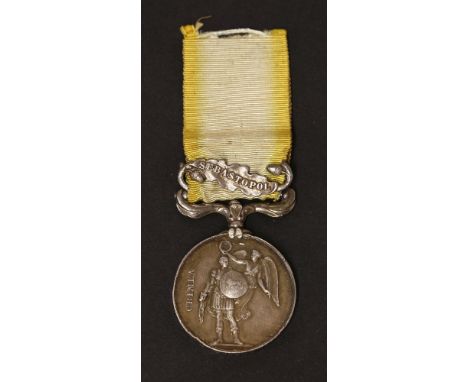 A Crimea Medal,1854, awarded to 'C C Chrisp, BOY, 1C', with Sebastopol clasp and ribbon'Boy first class' was a naval rank.