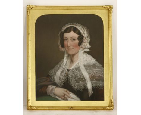 English School, mid-19th centuryPORTRAIT OF A GENTLEMAN, HALF LENGTH, IN A BROWN COAT;PORTRAIT OF A LADY, HALF LENGTH, IN A B