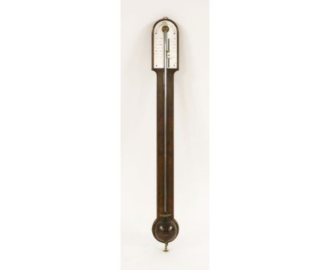 A George III mahogany stick barometer, the arched top with a silvered register, inscribed 'J & W Watkins, Charing Cross', wit