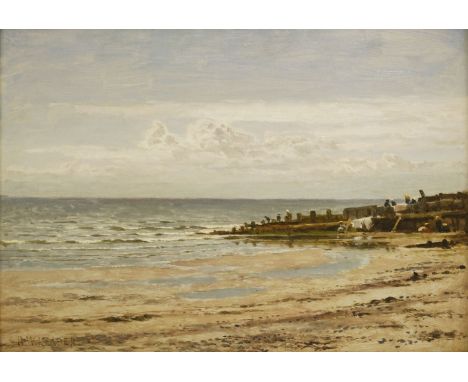 Benjamin Williams Leader RA (1831-1923)PLAYING ON THE BREAKWATERSigned l.l., oil on board32 x 43cmThis is a view of the beach