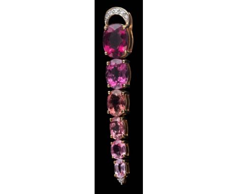 A 9ct gold, pink tourmaline and diamond ring together with a graduated pink tourmaline and diamond pendant.: