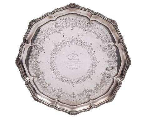 An Edward VII silver salver , maker Elkington &amp; Co, Birmingham, 1906: inscribed, of circular outline with gadrooned and s