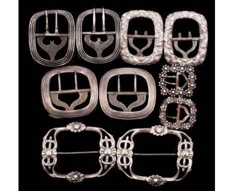 A  pair of Victorian silver and steel garter buckles, maker Yapp &amp; Woodward, Birmingham, 1845: together with three other 