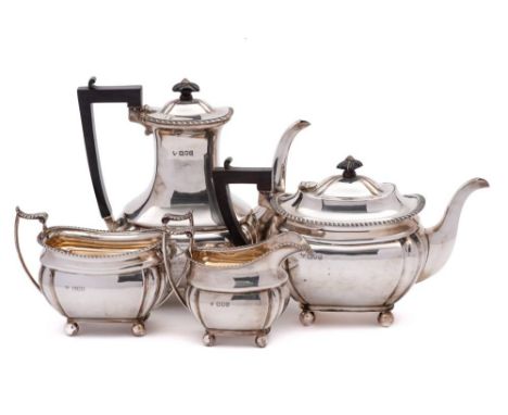 An Edward VII silver four-piece tea and coffee service, maker Charles Boyton & Sons, London, 1905/06: inscribed to the coffee