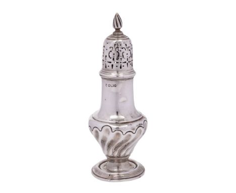 A Victorian silver sugar castor, maker James Deakin &amp; Sons, Sheffield, 1895: the pierced domed top with flaming finial, t