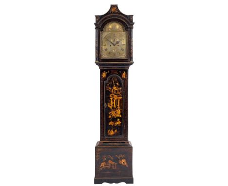 Mark Hawkins, Bury St Edmunds, a lacquer longcase clock: the eight-day duration movement striking the hours on a bell, the tw