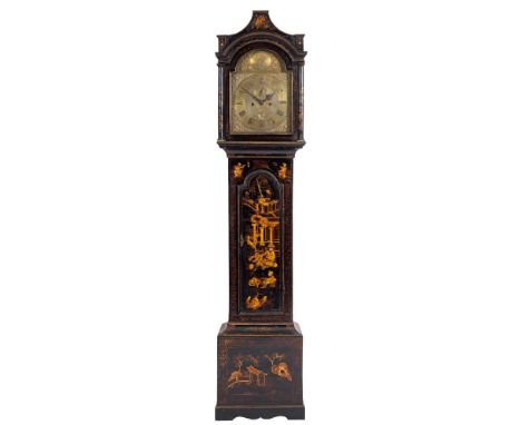 Mark Hawkins, Bury St Edmunds, a lacquer longcase clock: the eight-day duration movement striking the hours on a bell, the tw