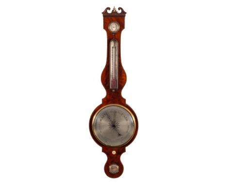 Frankham, Holborn, London, a mahogany wheel barometer: the ten-inch round silvered dial having a blued steel hand and brass p