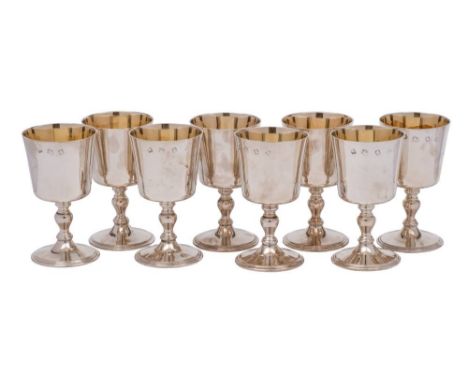 A set of eight Elizabeth II silver goblets, maker SP over QR, London, 1972/73: the bowl of tapering cylindrical outline with 