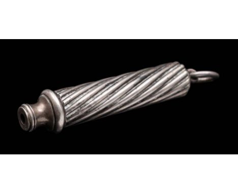 A silver plated  five-draw telescopic pencil, by S Mordan &amp; Co: with spiral twist decorated handle, 32cm. extended.