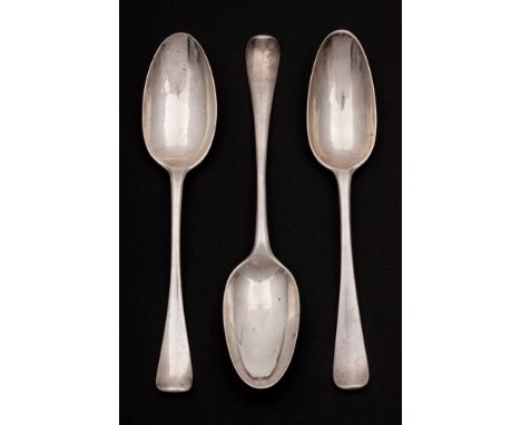 An 18th Century Dutch silver Hanoverian pattern tablespoon, maker Isacq Samuel Busard, The Hague: initialled, together with t