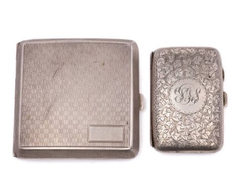 A George V silver cigarette case, maker Henry Williamson Ltd, Birmingham, 1923: of rectangular outline with engine turned dec