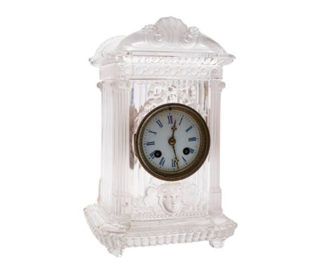 Japy Frères, in the style of Baccarat a French moulded glass mantel clock: the eight-day duration movement striking the hours