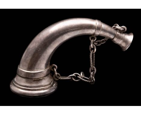 A Victorian silver novelty vinaigrette, maker S Mordan &amp; Co, London, 1872: in the form of a horn, the hinged lid enclosin