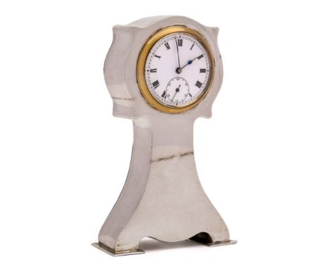 An Edward VII silver cased mantel timepiece, maker Henry Moreton, Birmingham, 1909: of balloon-shaped outline with 4cm. ename
