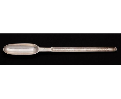 A George I Irish silver marrow scoop, maker possibly EB for Edward Barrett, Dublin, 1723: crested, of double ended design, 22