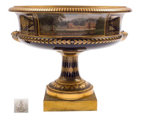 A large Sèvres [Louis-Philippe] pedestal vase, Vase 'Cratère': the frieze finely painted by Poupart with two named views 'Châ