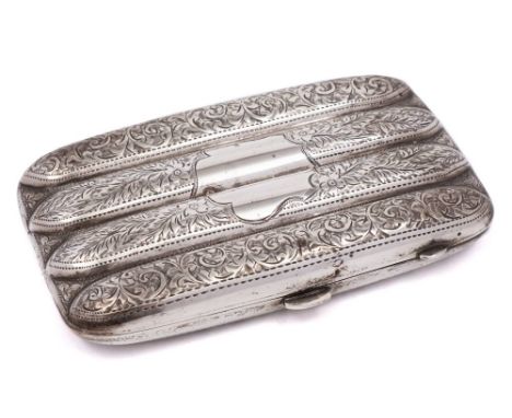 A George V silver four-division cigar case, maker John Rose, Birmingham, 1912: with engraved foliate and scroll decoration, w