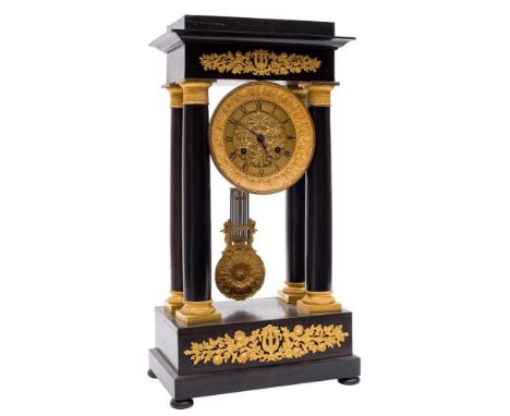 Augustin Merceron à Angoulême, an ebonised French portico mantel clock: the eight-day duration movement striking the hours an