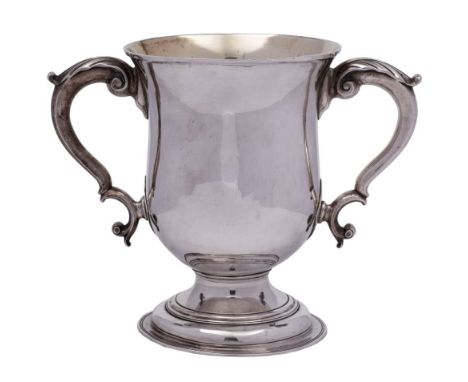 A George II silver two handled cup, maker's mark obscured possibly R.C for Robert Albin Cox, London, 1757: initialled, of ovo