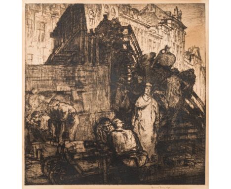 Frank Brangwyn [1867-1956]-Pont Neuf,:- etching, signed in pencil in the margin, image size 56 x 34cm, together with two othe