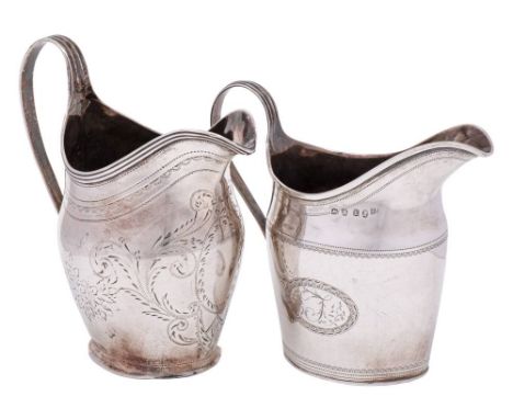 A George III silver cream jug, maker George Smith II, London, 1800: initialled, of barge-shaped outline with reeded handle an