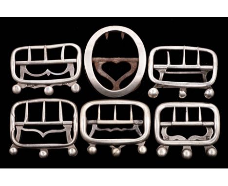 Six assorted silver and steel buckles and garter buckles, various makers and dates: (6).