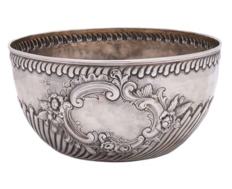 An Elizabeth II silver bowl, L.A.O, London, 2020: of circular outline with gadrooned rim and writhen decoration to the sides,