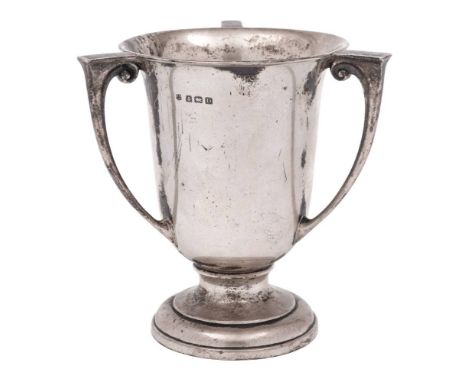 A George V silver three-handled trophy, maker William Neale &amp; Son, Birmingham, 1928: of cylindrical tapering form raised 