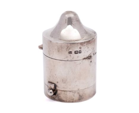 A Victorian silver candle holder, maker Samuel Jacob, London, 1897: the domed hinged lid enclosing the original Clarke's pate