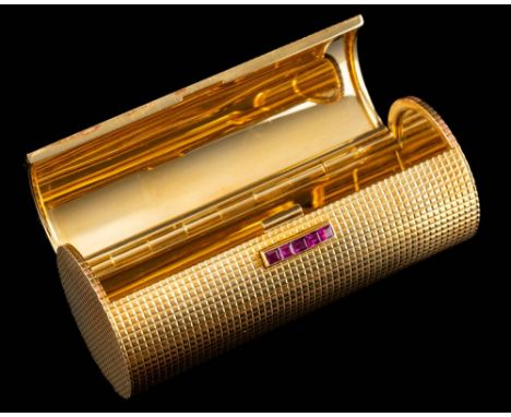 A lady's 18ct gold cigarette case retailed by Asprey & Co.: of cylindrical form with allover engine-turned decoration, the cl