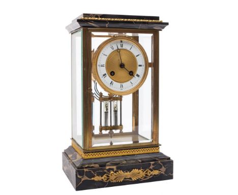 Japy Frères, a French marble and brass four-glass mantel clock: the eight-day duration movement striking the hours and half-h