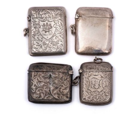 Four assorted silver vesta cases, various makers and dates: initialled, total weight of silver 87gms, 2.80ozs.