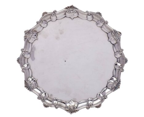 A George IV silver salver, maker Rebecca Emes &amp; Edward Barnard I, London, 1823: of circular outline with shell and scroll