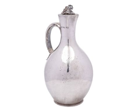 A Victorian silver wine ewer, maker Charles Thomas Fox &amp; George Fox, London, 1854: of ovoid outline, the flat hinged lid 