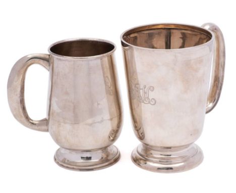 A George VI silver mug, maker Walker &amp; Hall, Sheffield, 1937: of plain cylindrical tapering form raised on a circular ste
