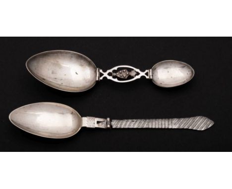 A 19th Century Austro-Hungarian silver folding spoon, stamped marks for 1813: with oval bowl and hinged handle, 19.5cm. long,