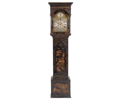 Philip Avenell, Farnham, a lacquer longcase clock: the eight-day duration movement striking the hours on a bell with decorati