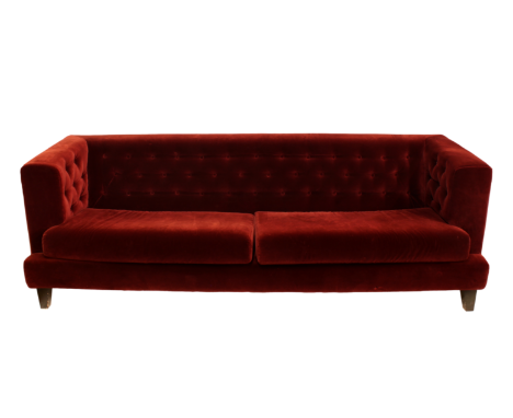 A club sofa by designer Rodolfo Dordoni for Driade, from the Hall Collection in burgundy velvet, 90½ x 33in. (230 x 84cm.), 2