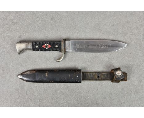 Guernsey German Occupation interest - A German Third Reich Hitler Youth Knife, the single edge steel blade stamped with Eickh