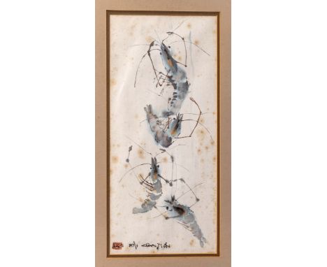 Molly Parker (Jersey, 20th century), Prawns Chinese ink and colour on paper, signed lower left and red seal 16¼ x 7½in. (41.3