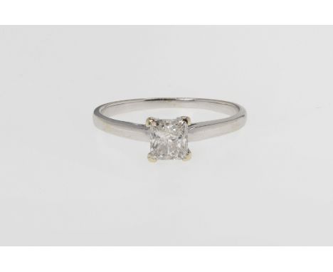 An 18ct white gold and diamond single stone ring, with a 0.60ct princess cut diamond, ring size K. 