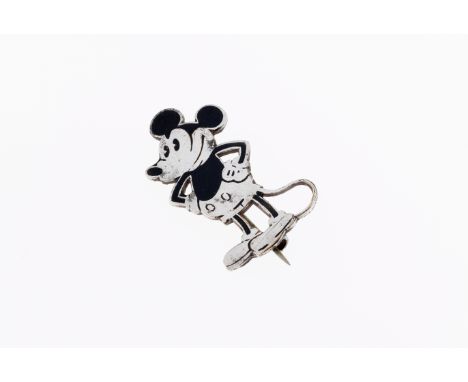 A vintage sterling silver and enamel Mickey Mouse pin badge by Charles Horner, having black enamel ears. nose and body, the r