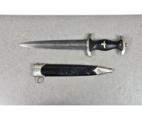Guernsey German Occupation interest - A German SS Officers dagger, the double edge steel blade stamped RICH ABR HERDER SOLING