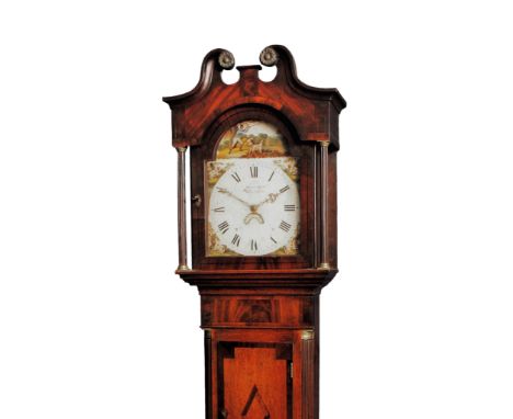 A mid-19th century eight day longcase clock by Mountford of Worcester, the bell strike movement fronted by a painted Roman di