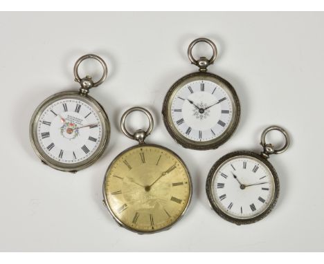 A Guernsey interest Edwardian silver open face ladies fob watch, the Roman enamel dial with floral wreath, signed 'Bachmann G